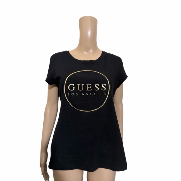 Guess Tops - GUESS Black and Gold Logo Tee